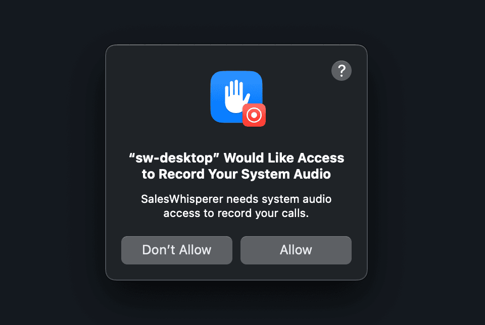 Audio Recording permission dialog with custom message